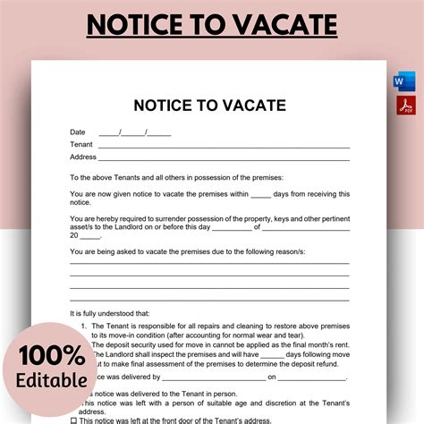 Notice to Vacate Template Notice to Vacate Letter Editable - Etsy