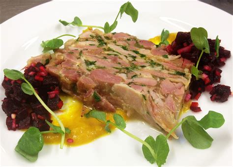 Ham hock terrine with beetroot relish, piccalilli sauce and pea shoots | Beetroot relish, Ham ...