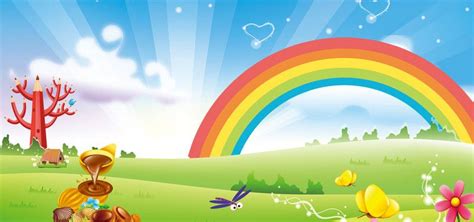 Cartoon Rainbow Grass Sky Happiness And Warmth Banner | Cartoon background, Rainbow background ...