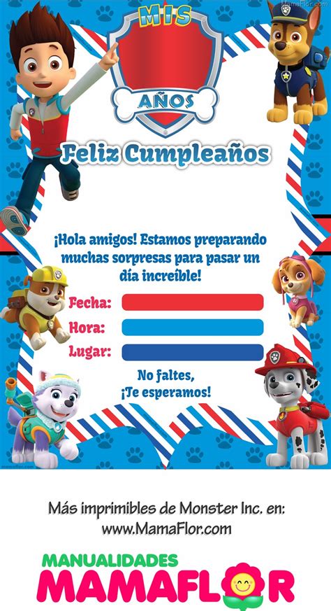 PAW PATROL: Tarjeta, Invitaciones y Moldes de la Patrulla Canina ...