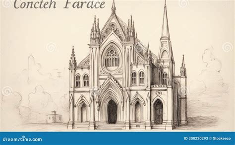 Gothic Revival Church Sketch: Conch Farce in Elaborate Facades Stock Illustration - Illustration ...