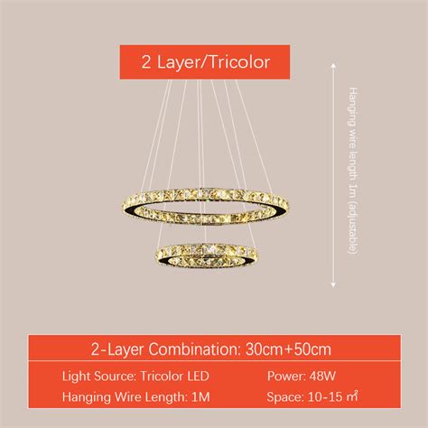 Modern Crystal Chandeliers LED 2/3/4 Rings Pendant Light Adjustable ...