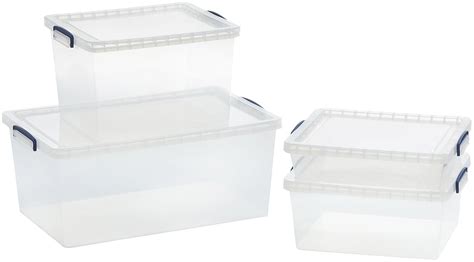 AmazonBasics Clear Plastic Storage Boxes with Lids - 62 L, 33.5 L, 17.5 ...