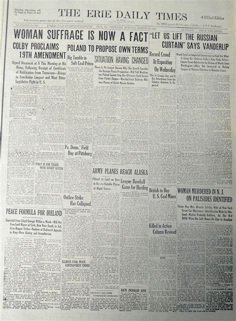 The Erie Daily Times covers the addition of the 19th amendment to the ...