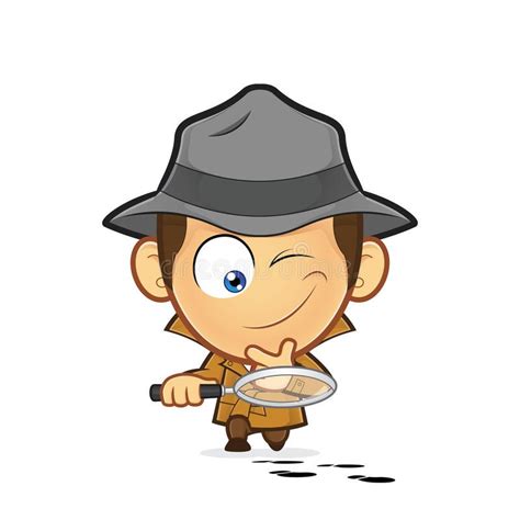 Detective investigating a track of footprints. Clipart picture of a ...