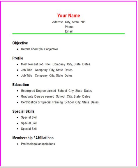 Basic Chronological Resume Template ← Open Resume Templates