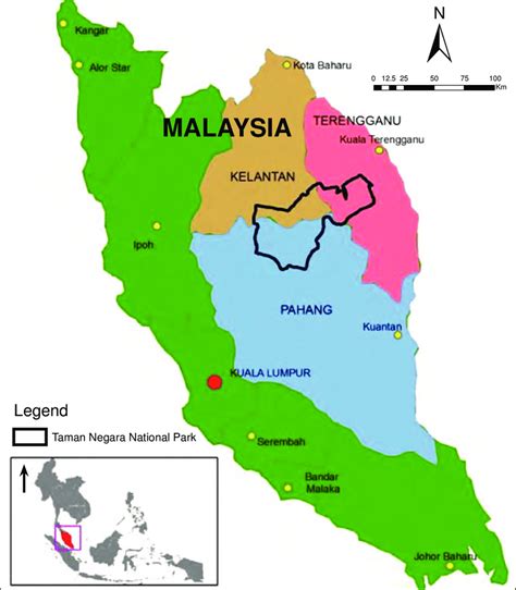 Map of Taman Negara (Pahang, Kelantan, and Terengganu), Malaysia ...