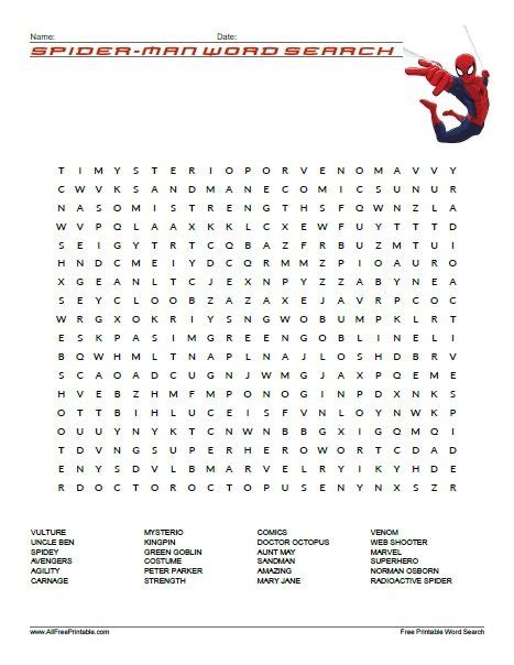 Spider-Man Word Search – Free Printable