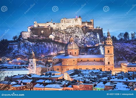 Historic City of Salzburg with Festung Hohensalzburg in Winter Stock ...