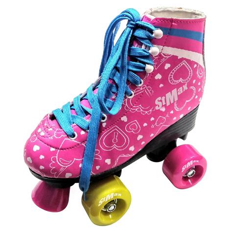 Quad Roller Skates for Girls and Women Size 4 Adult Pink and Blue heart Outdoor Indoor and Rink ...