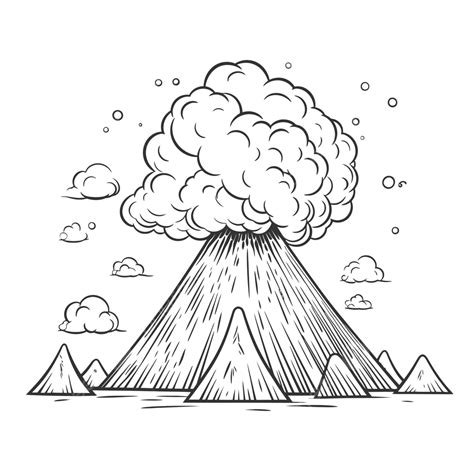 Simple Art Sketch Line Art Of A Volcano With Clouds And Clouds Drawing ...