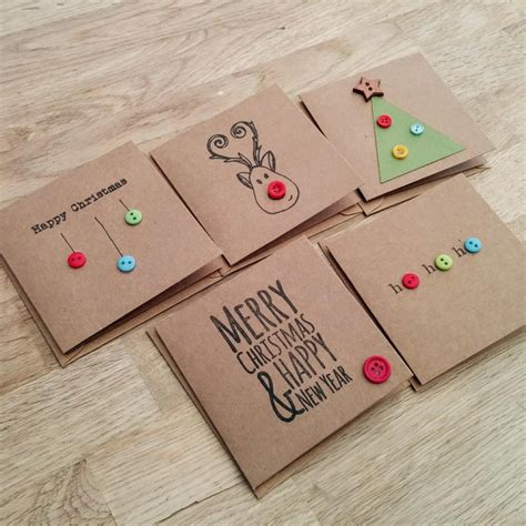 Pack of 5 cute handmade Christmas cards with buttons | Etsy Homemade Christmas Cards, Christmas ...