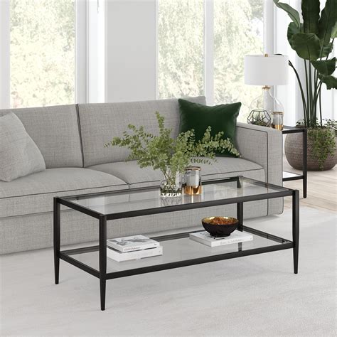 Modern Glass Coffee Table, Rectangular Cocktail Table in Blackened Bronze for Living Room/Home ...