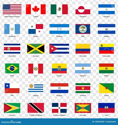 Flags Countries of North and South Americas. Thirty Flags of American Countries with ...