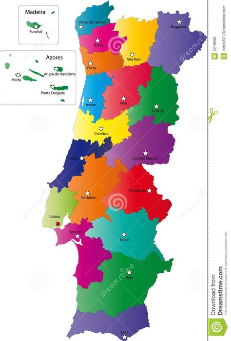 Map of Portugal. Portugal map designed in illustration with the regions ...