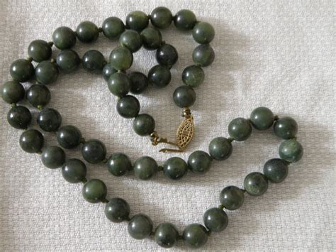 Vintage Jade Necklace with Sterling Silver Clasp 19 inch