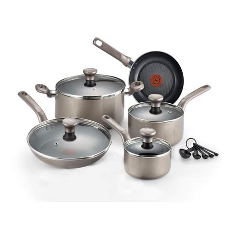 T-Fal Excite 14-Piece Platinum Shimmer Non-Stick Cookware Set-C508SE74 ...