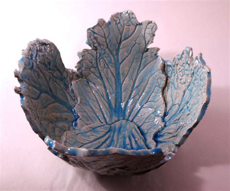 Ceramic Bowl, Handmade Leaves, Handmade Pottery, Pressed Leaves, Handmade Bowl, Blue Bowl ...