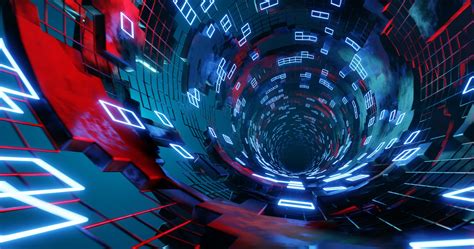 3D rendering of futuristic sci-fi or neon tunnel corridors. Abstract ...