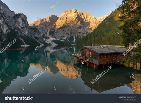 Amazing Sunrise View Lago Di Braies Stock Photo 2187964795 | Shutterstock