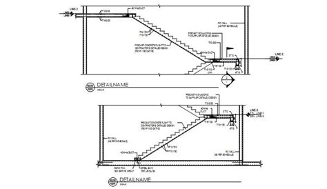 Precast Concrete Flight Staircase Side Section Details in AutoCAD