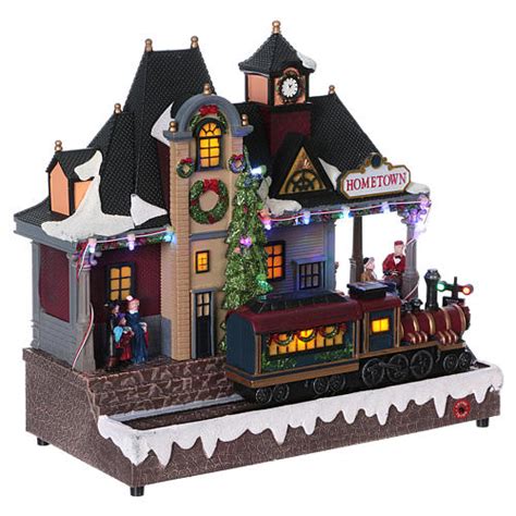 Illuminated and animated Christmas village train station 30x30x15 ...