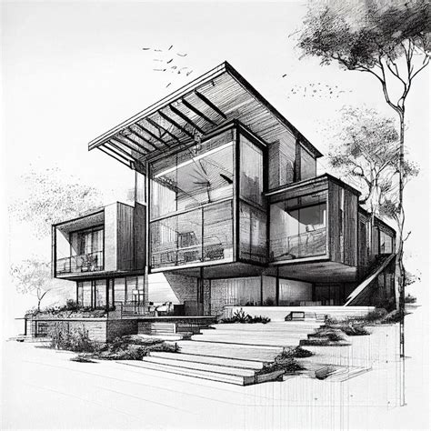 Premium Photo | Luxury house architecture drawing sketch plan blueprint