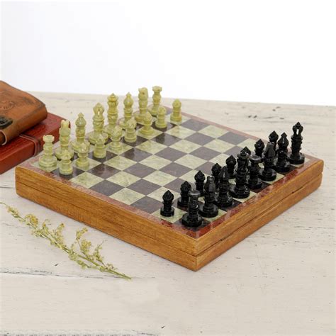 Soapstone Self-Storing Chess Set from India - Royal Charm | NOVICA