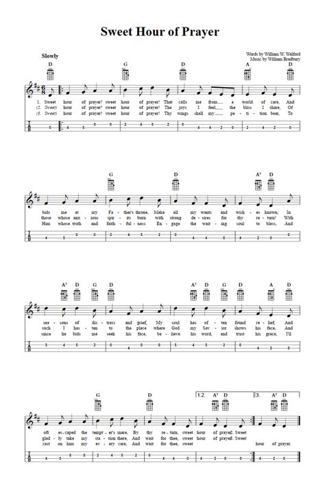 Sweet Hour of Prayer - Easy Mandolin Sheet Music and Tab with Chords ...