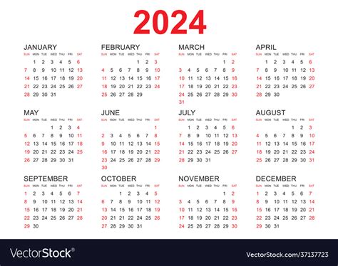 Calendar 2024 template simple Royalty Free Vector Image