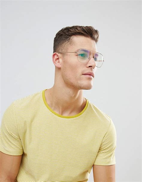 River Island Denim Aviator Glasses With Clear Lens In Rose Gold in Metallic for Men - Lyst