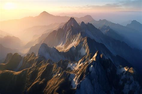 Premium AI Image | Mountain landscape at sunrise View from the top of the mountain