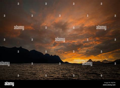 Midnight sun at Vesteralen, Norway Stock Photo - Alamy