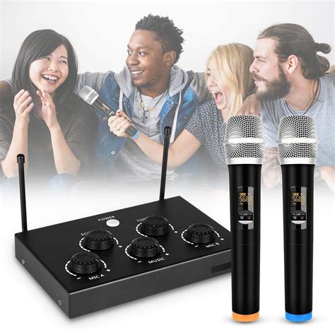 Mua Portable Karaoke Microphone Mixer System Set with Dual UHF Wireless Mic, 3.5mm AUX/Optical ...