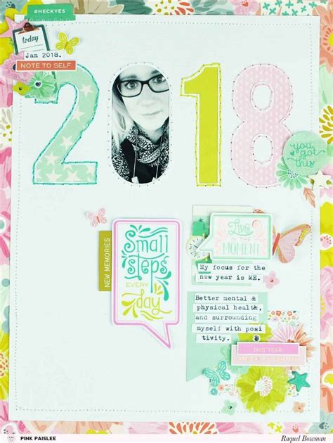 New Year: 2018 Resolutions Layout (Pink Paislee) | Christmas scrapbook, Scrapbook themes, Pink ...