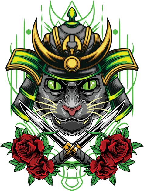 Vector illustration of cat samurai 13334711 Vector Art at Vecteezy