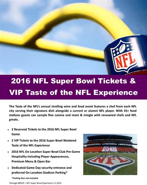 Lot Detail - 2016 NFL Super Bowl Package Experience (Presented by Taste ...