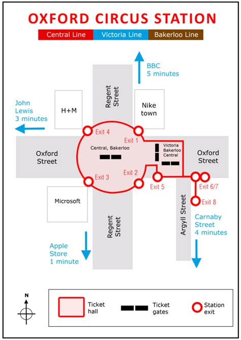 London's Oxford Circus station exits map