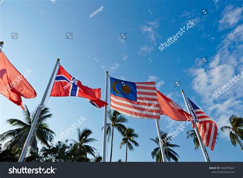 Wind Blowing National Flags Sky Background Stock Photo 1666795627 ...