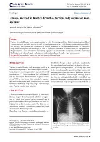 Unusual method in tracheo bronchial foreign body aspiration management | PDF | Free Download