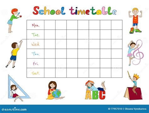 School Timetable, Kids Weekly Planner Vector Stock Vector - Illustration of study, child: 77957510