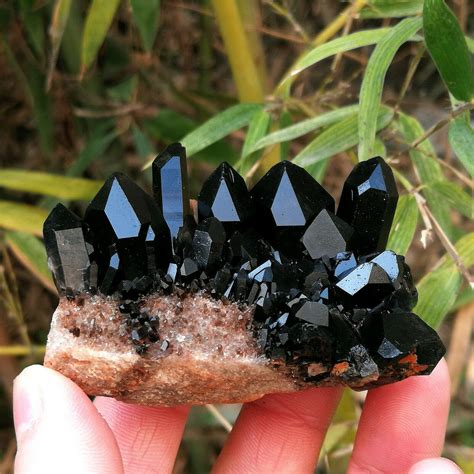 119g Unique Smoky Black Obsidian Quartz Crystal Cluster Rare Clear Point Specimen Healing ...