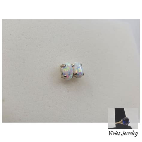 White Opal earrings - Opal stud earrings - October birthstone - opal earrings stud - 14k gold ...