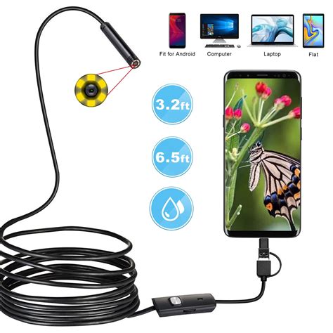 USB Endoscope, EEEkit HD Inspection Camera 2.0MP, IP67 Waterproof 6 LED Borescope with 8mm Probe ...