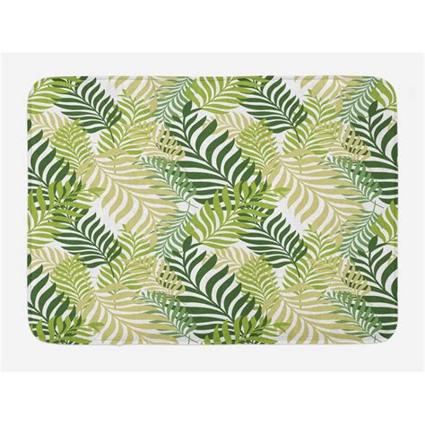 Leaf Bath Mat, Tropic Exotic Palm Tree Leaves Natural Botanical Spring Summer Contemporary ...