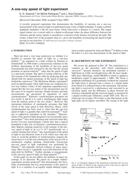 (PDF) A one-way speed of light experiment