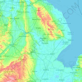 Lincolnshire topographic map, elevation, relief