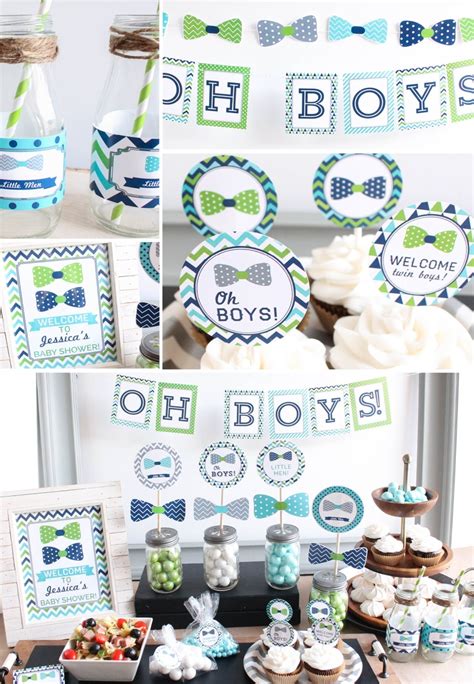 Twin Boys Baby Shower Decorations bow tie lime green navy