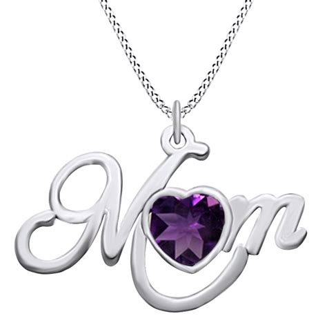 Jewel Zone US - Mother's Day Jewelry Gifts Heart Cut Simulated Amethyst Heart Mom Pendant ...