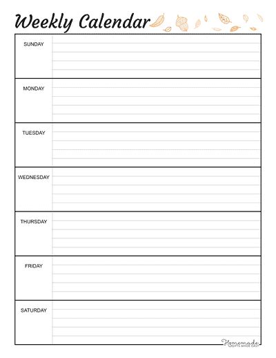 Free Printable Weekly Calendar Template